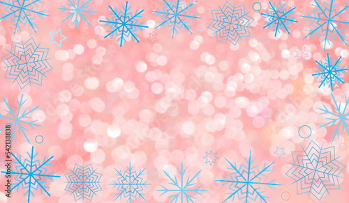 beautiful winter background with blue snowflakes on a shiny background