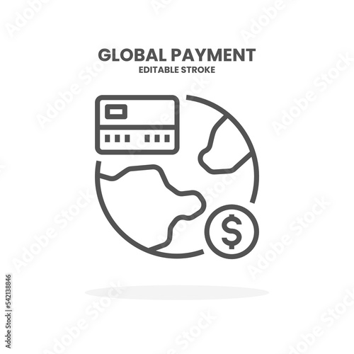 Credit Card Global Payment line icon. Vector illustration on white background. Editable Stroke and pixel perfect. You can use for web, app and more.