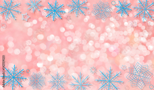  beautiful winter background with blue snowflakes on a shiny background