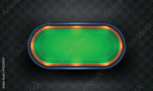 Poker table with green cloth on dark background. Realistic vector illustration.