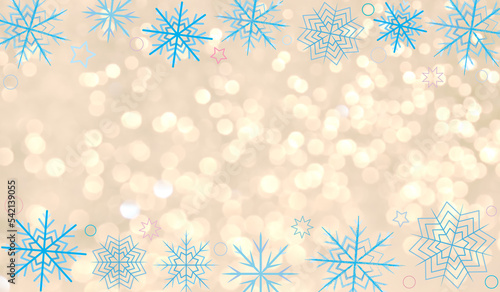  beautiful winter background with blue snowflakes on a shiny background
