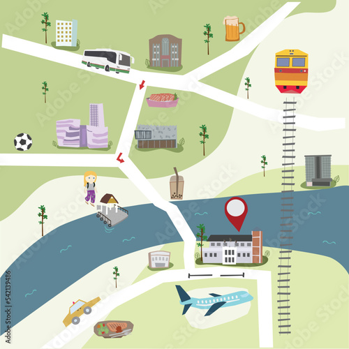 City builder map illustration, country, city, travel.