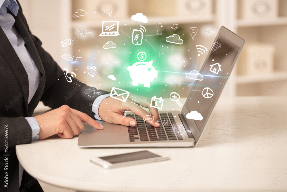 Businessman working on laptop with new business concept Businessman working on laptop with new business concept