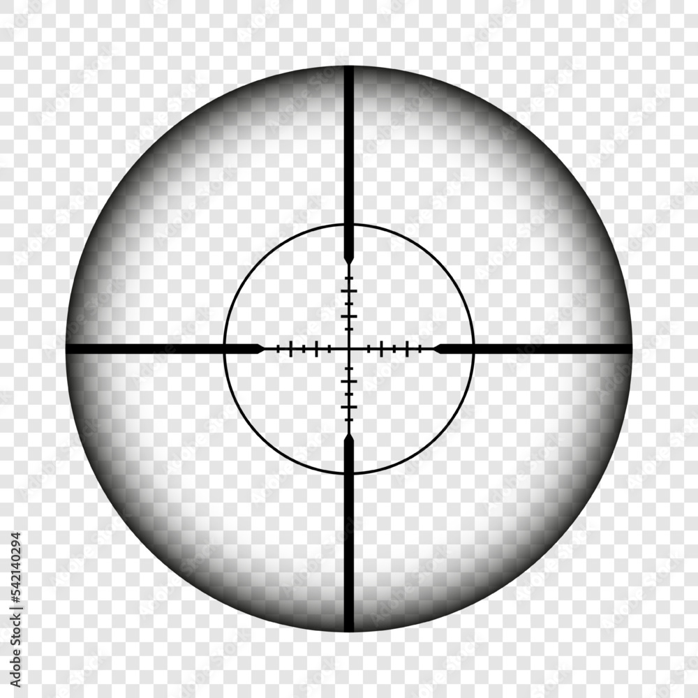 Weapon sight, sniper rifle optical scope. Hunting gun viewfinder with