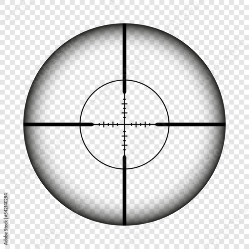 Weapon sight, sniper rifle optical scope. Hunting gun viewfinder with crosshair. Aim, shooting mark symbol. Military target sign, silhouette. Game interface UI element. Vector illustration