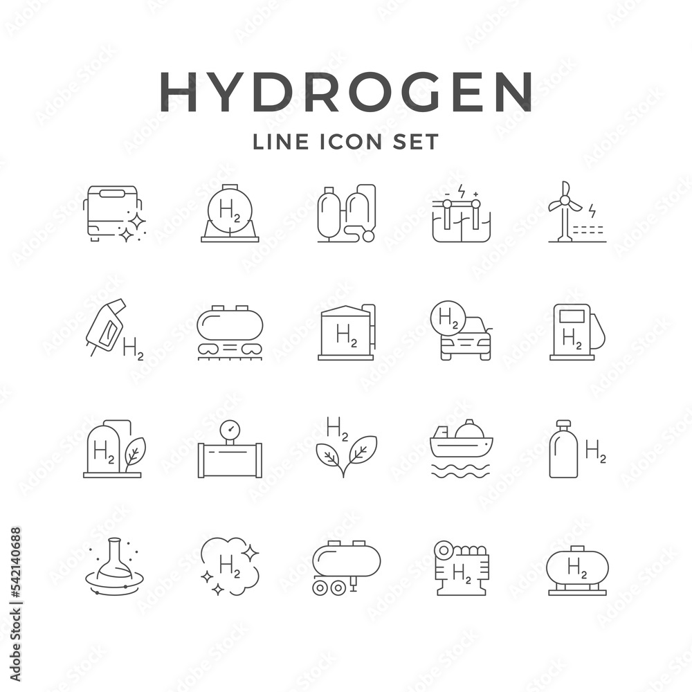 Set line icons of hydrogen
