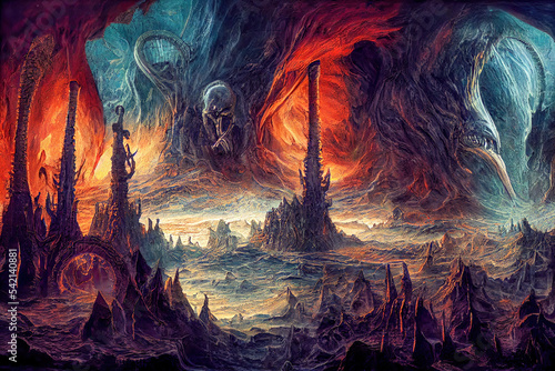 Unterwelt Hölle Hades Verdammnis Grafik Illustration Digital AI Fegefeuer Ende Böse