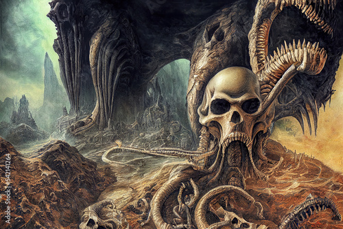 Obraz na plátně Unterwelt Hölle Hades Verdammnis Grafik Illustration Digital AI Fegefeuer Ende B