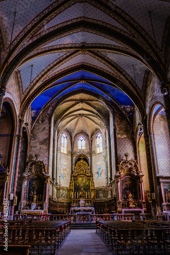 View on the interior of the medieval gothic collegial church Saint Vincent in the village of Montreal in the south of France  Aude 