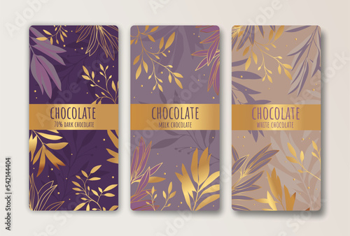 Vintage set of chocolate bar packaging design. Vector luxury template with ornament elements. Design for background and wallpaper. Great for food and drink package types.