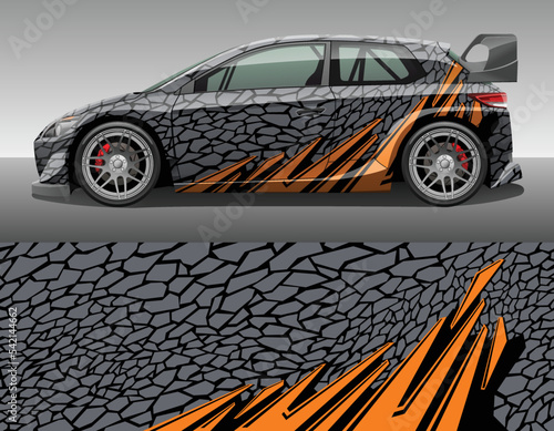 Car wrap vinyl racing decal ornament. Abstract geometric camo and stripes sport background design print template. Vector illustration.