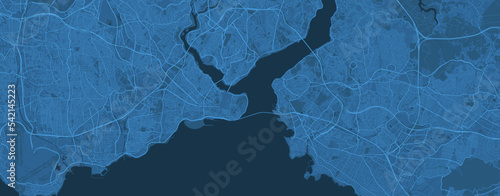 Detailed map poster of Istanbul city, linear print map. Blue skyline urban panorama. Decorative graphic tourist map of Istanbul territory.