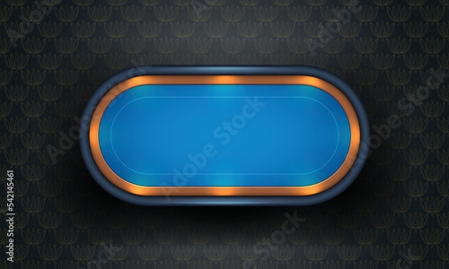 Poker table with blue cloth on dark background. Realistic vector illustration.