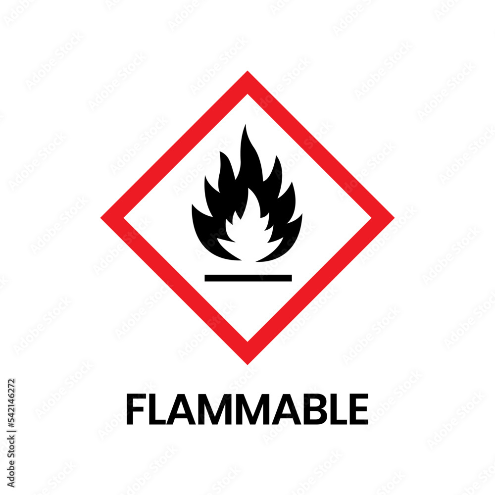 Vector Flammable , hazard warning sign flammable icon isolated on white background. Vector Flammable , hazard warning sign flammable icon isolated on white background.