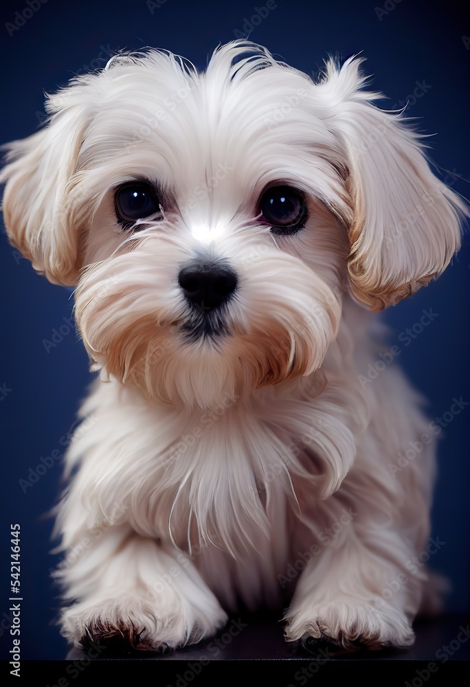 Portrait of adorable and fluffy Maltese puppy in studio 