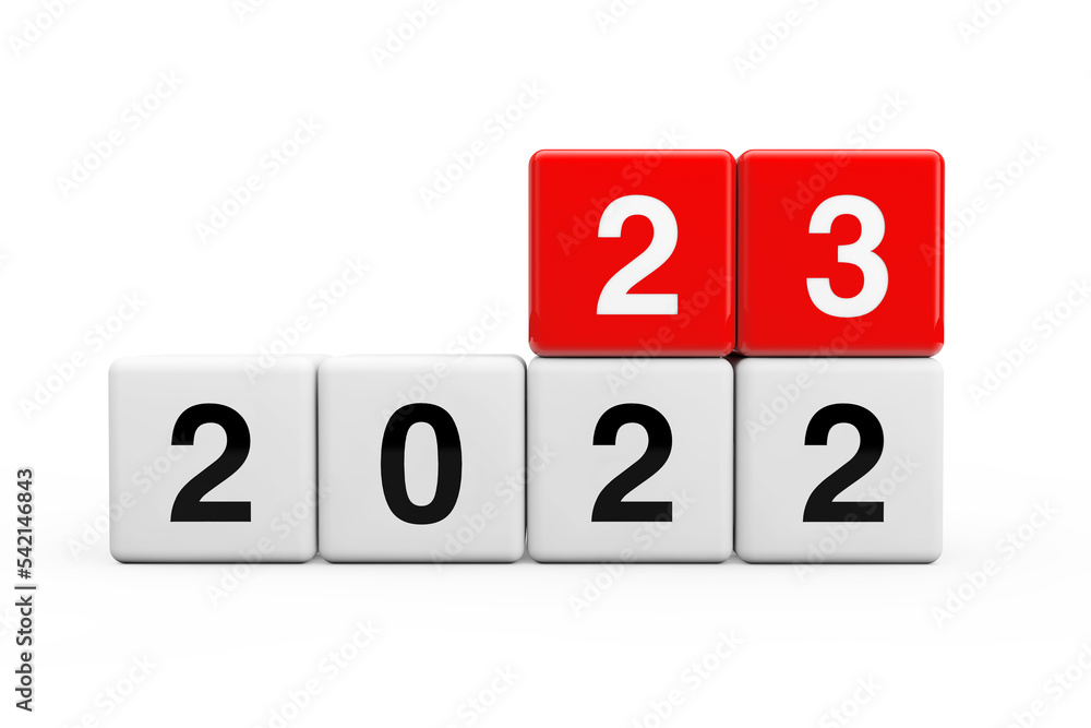 Blocks with the transition from year 2022 to 2023. 3d Rendering Blocks with the transition from year 2022 to 2023. 3d Rendering