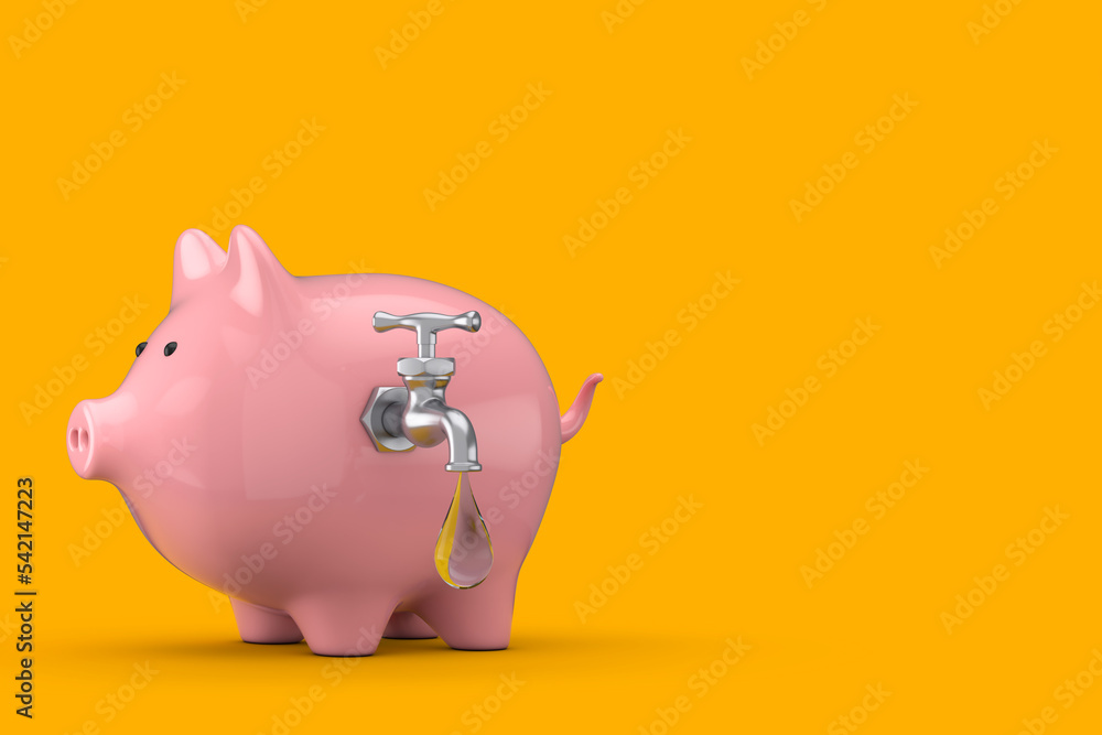 Water Saving Concept. Piggy Bank with Water Tap and Water Drop. 3d Rendering