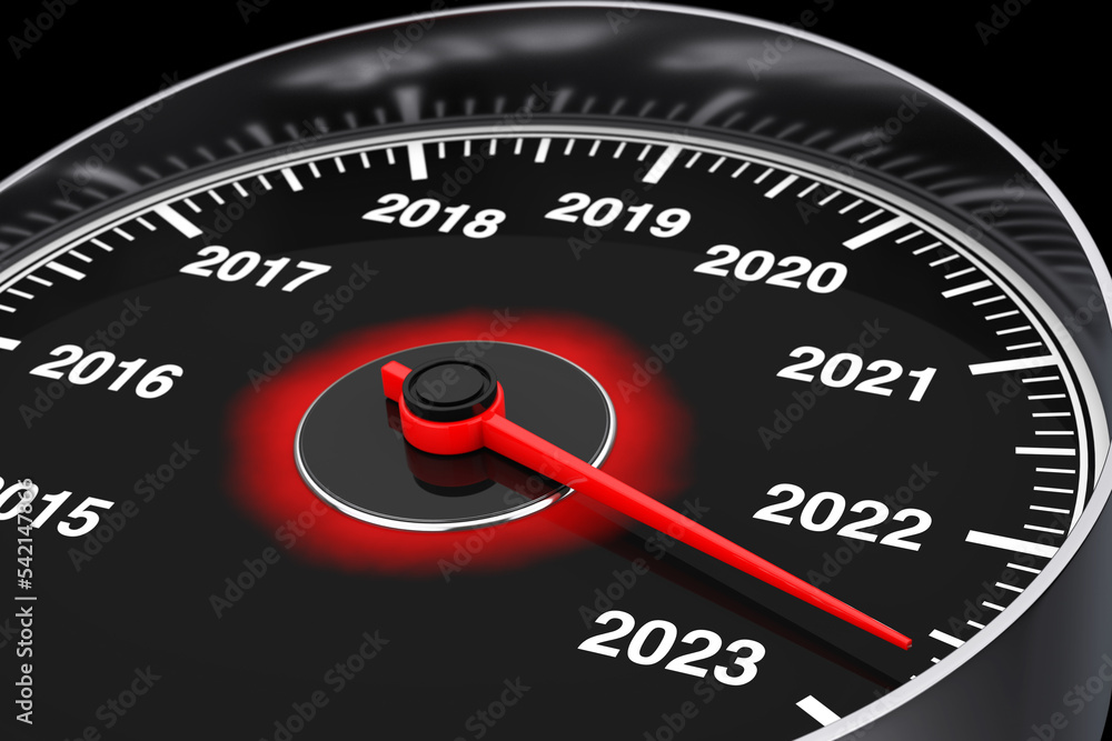 Conceptual 2023 New Year Speedometer. 3d Rendering