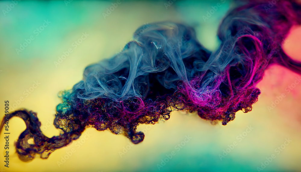 Artistic abstraction consisting of threads of fractal smoke and paint for background decoration, 3d rendering 
