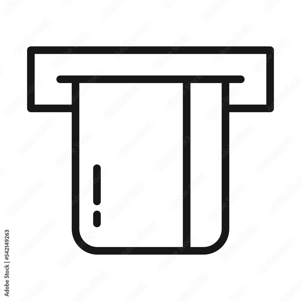 Black linear insert card to ATM. Cash withdrawal by card. Money and finance operations on ATM vector icon.