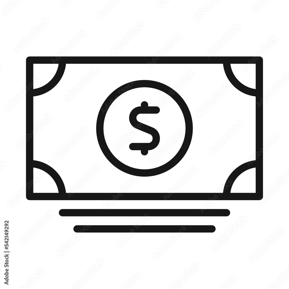 Black linear dollar bills vector icon. Cash and money icon. Black linear dollar bills vector icon. Cash and money icon.