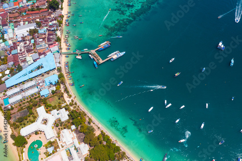Aerial view of Loh Dalum and tonsai beach in koh Phi Phi islands, Krabi, Thailand