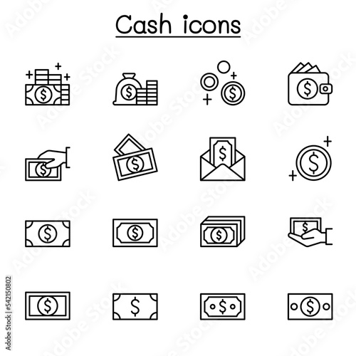 Money icon set in thin line style