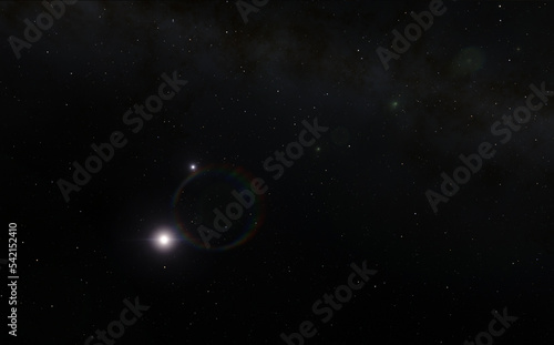 Sun and stars 3d rendering, deep space background illustration
