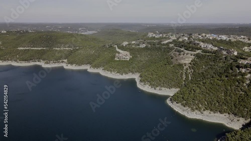 Beautiful aerial view of Lake Travis and hills in the background near Austin, Texas photo