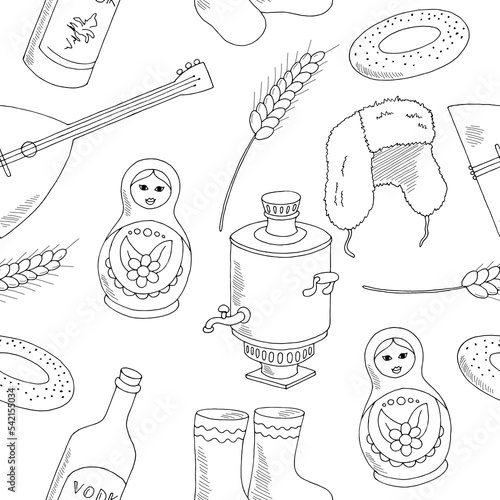 Russian graphic seamless pattern background black white sketch illustration vector