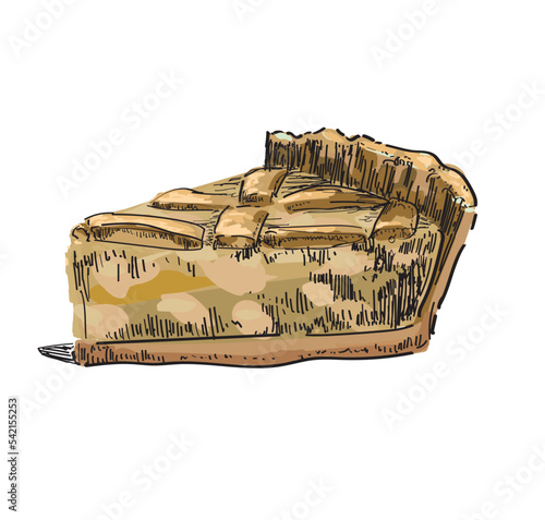 apple pie strudel cake autumn puff pastry vector drawing dessert sweet illustration sugar food isolated on white background