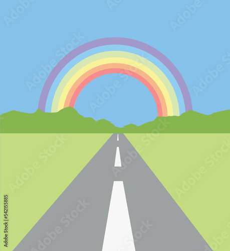 horizont road highway travel rainbow beautiful landscape road view nature vector illustration sun