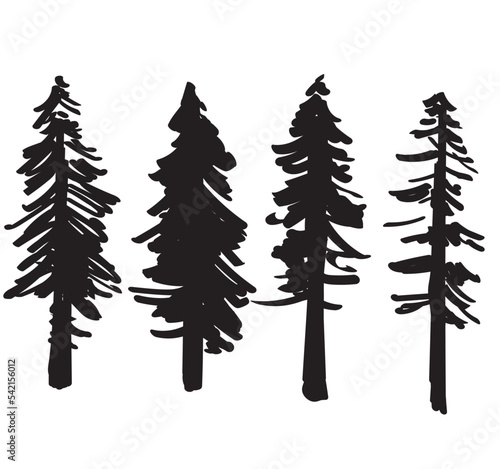 set of silhouettes of different trees brush strokes isolated on white background silhouette forest icon