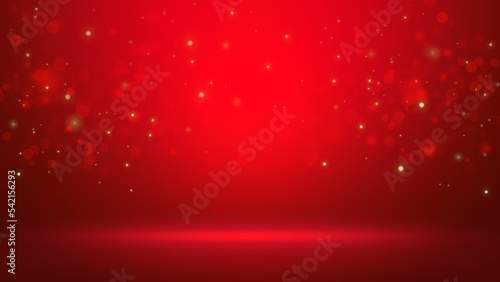 Empty dark red room with gradient red background and Abstract bokeh lights effect background. Christmas, valentine's day, new year concept