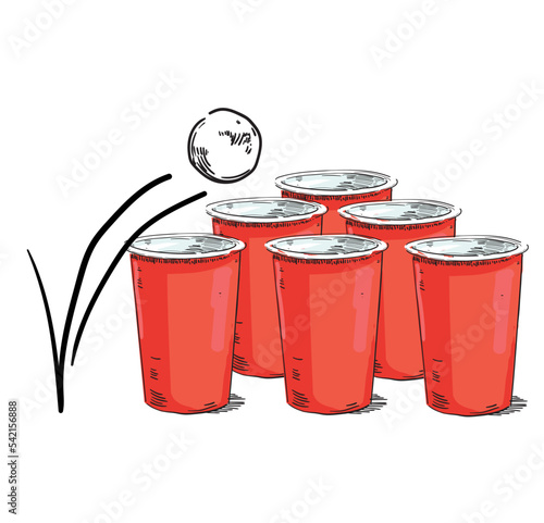 red cup drinking game beer american drink ping pong shots ball drunk party beverage soda fast food illustration on white background