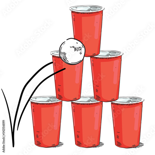 red cup drinking game beer american drink ping pong shots ball drunk party beverage soda fast food illustration on white background