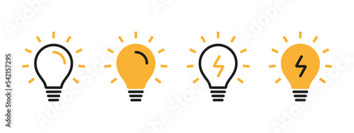 Set of light bulb vector icons. Black and yellow icons lamps and bulbs.  Lightbulb. The symbol for idea and science.