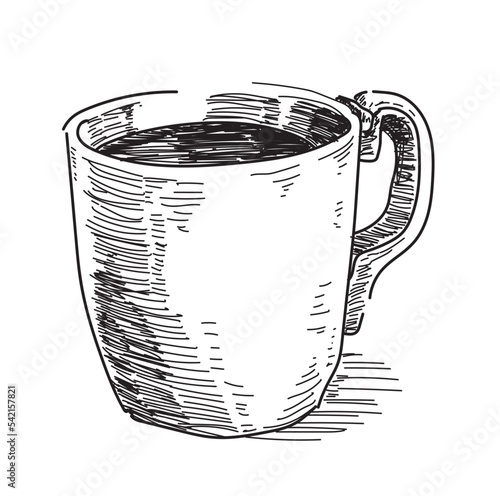 coffee mug cup tea line drawing sketch on white background