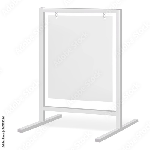 Hanging advertising board realistic vector mock-up. Blank outdoor sign mockup. Sidewalk signboard template for design