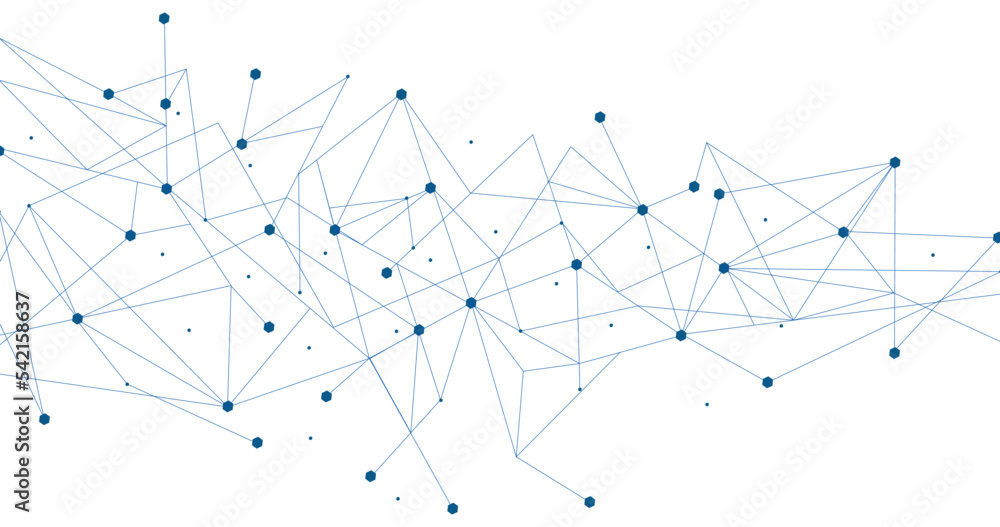 Blue network. Abstract connection on white background. Network technology background with dots and lines for desktop. Ai background. Modern abstract concept. Line background, network technology vector - obrazy, fototapety, plakaty 