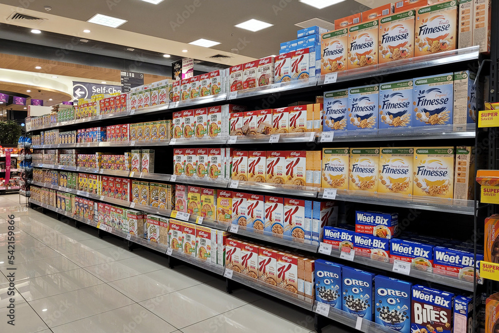 Penang, Malaysia 21 OCT 2022 Various brand of breakfast cereals on