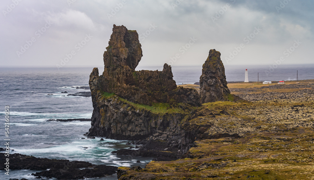Landscape of the Lóndrangar Rocks (Snaefellsnes Peninsula, Iceland)
