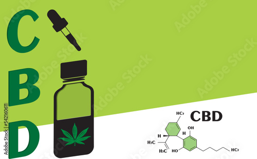 Various glass bottles with CBD oil, THC tincture and hemp leaves on a marble background. Flat lay, minimalism. Cosmetics CBD oil.