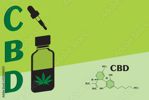 Various glass bottles with CBD oil, THC tincture and hemp leaves on a marble background. Flat lay, minimalism. Cosmetics CBD oil.