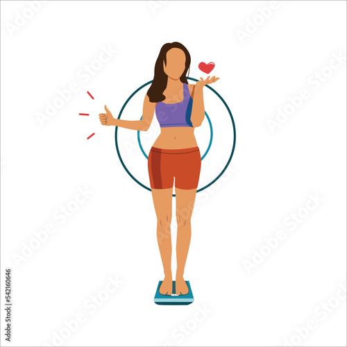 slender girl stands on the scales