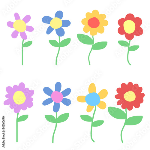 Color flower scribble. Set of vector colored abstract hand drawn flowers.