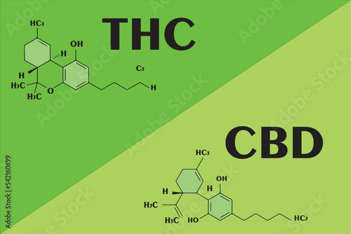 Various glass bottles with CBD oil, THC tincture and hemp leaves on a marble background. Flat lay, minimalism. Cosmetics CBD oil.