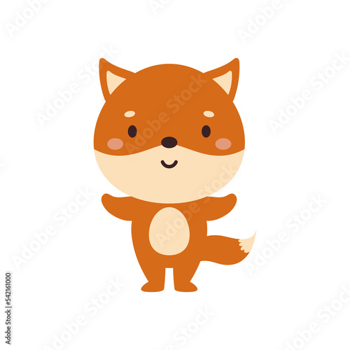 Cute little fox on white background. Cartoon animal character for kids cards  baby shower  invitation  poster  t-shirt composition  house interior. Vector stock illustration