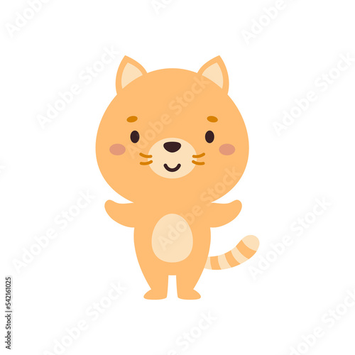 Cute little cat on white background. Cartoon animal character for kids cards  baby shower  invitation  poster  t-shirt composition  house interior. Vector stock illustration