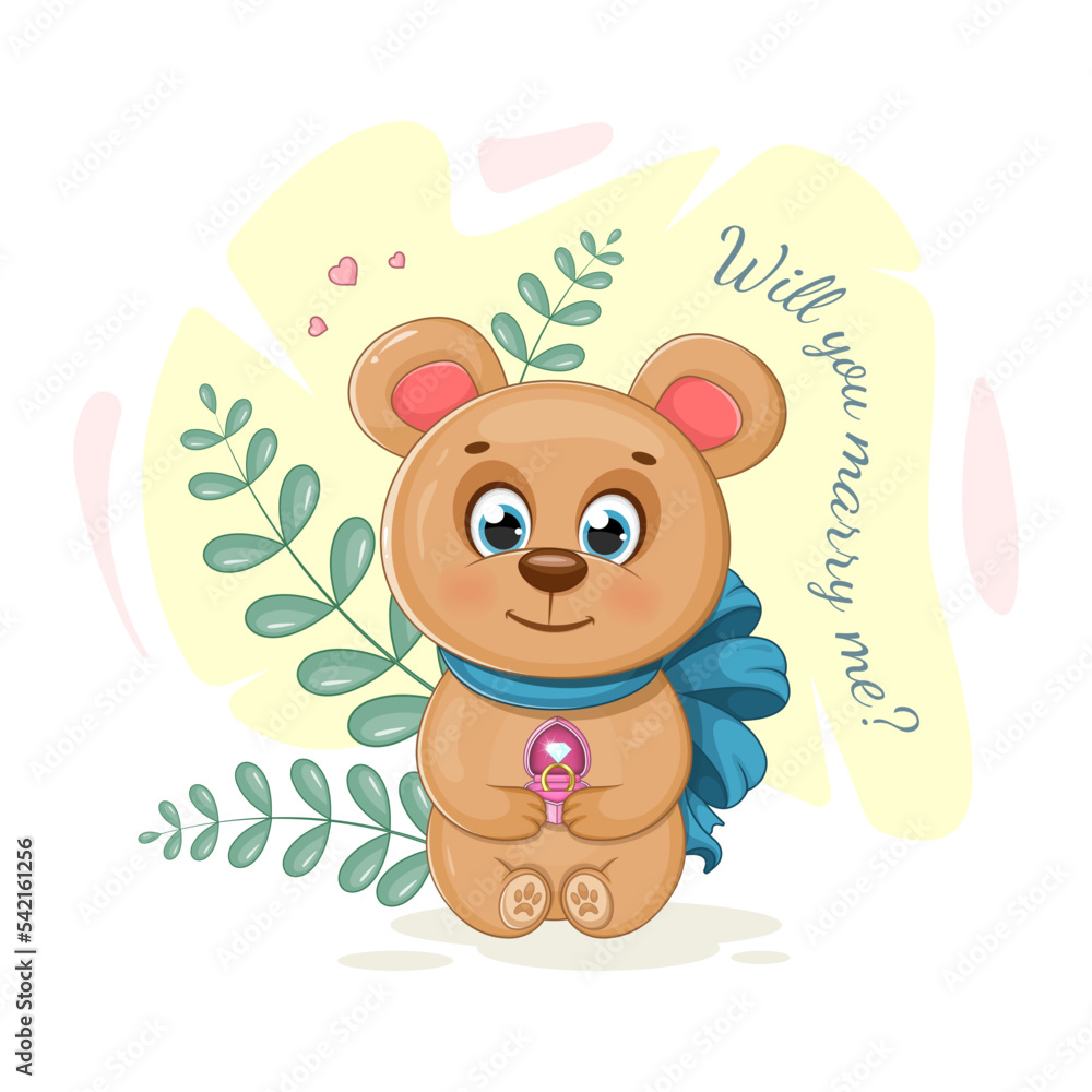 Fototapeta premium Cute little bear with a wedding ring
